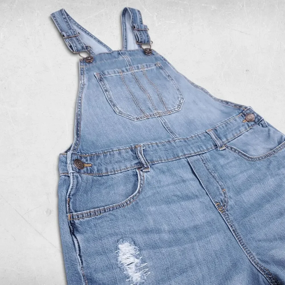 Oshkosh B'gosh Vestbak Overalls Shorts 12/12A Blue Classic Distressed Denim